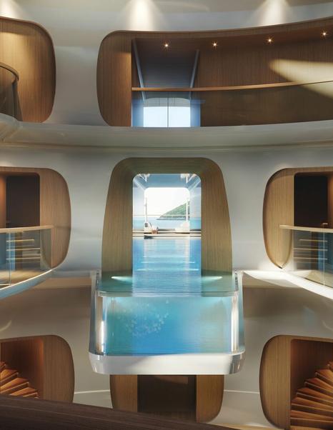 Rendering of Feadship Superyacht Hive interior infinity pool balcony