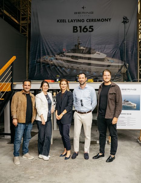 Bering team at Second Bering 165 Explorer Yacht keel laying ceremony