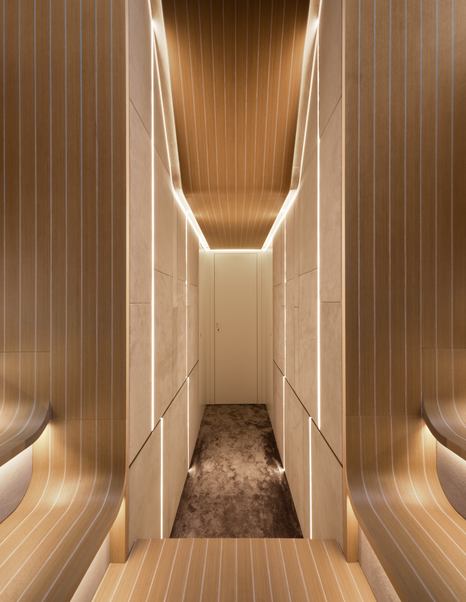 AB Yachts AB 95 motor yacht hallway with LED strips of warm lighting