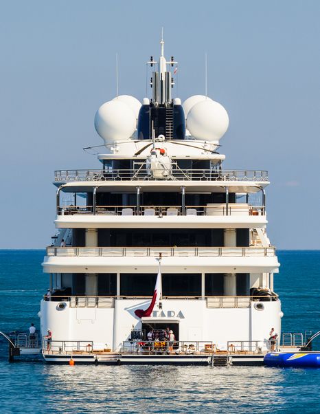 Superyacht Katara stern with deployed tenders 