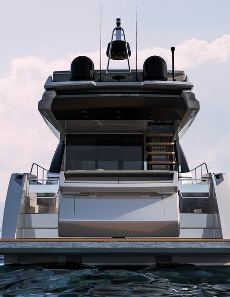 The Ferretti 500's main aft deck has a cosy seating and dining area