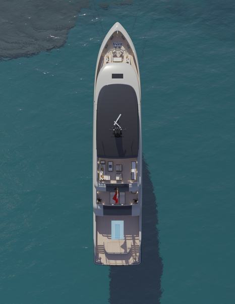 Aerial rendering of Bering 130 superyacht 