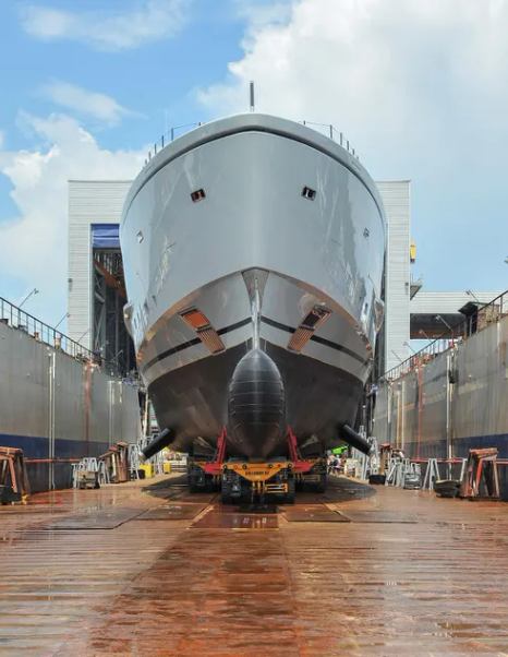 Bow shot of Superyacht Virtuosity at launch