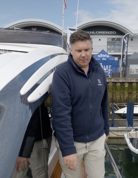 Princess S65 Mk2 starboard side deck beside the lower helm access door