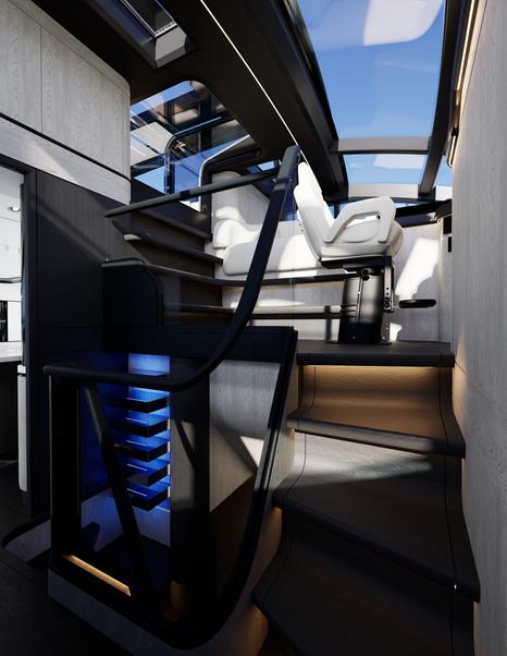 Rendering of Pearl 100 Hybrid Motor Yacht accommodation staircase 