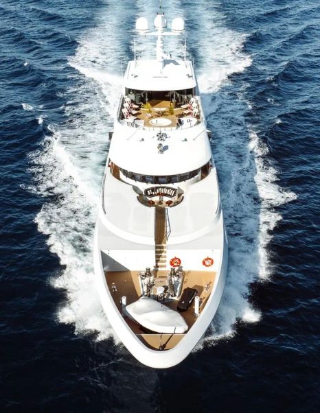Aerial view of Superyacht Elis Et Mar under way 