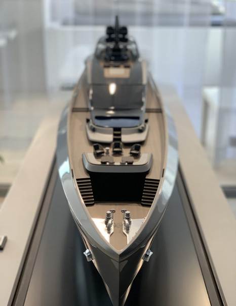 scale model of rossi navi luxury yacht conept on the stand at flibs