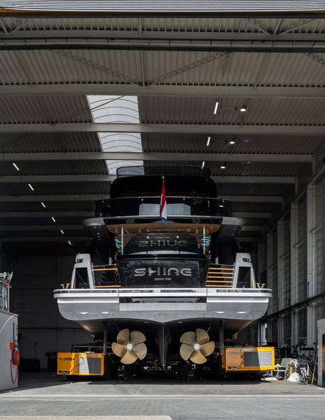 Van der Valk superyacht Shine stern in shipyard 