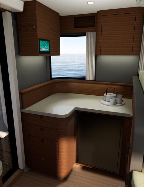 Rendering Nimbus 495 Coupé Boat interior galley table 