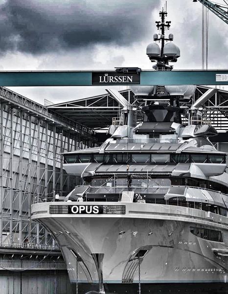 Six deck Lürssen Project Opus in shipyard