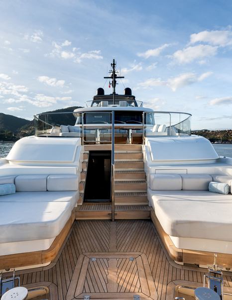 Superyacht SabBaTiCal tiered foredeck with owner cabin private entrance