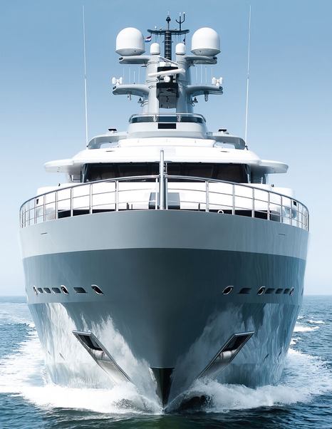 Front shot of Superyacht Draak under way on sea trials 