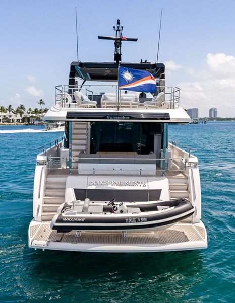 Motor yacht Dolce Far Niente stern with tende