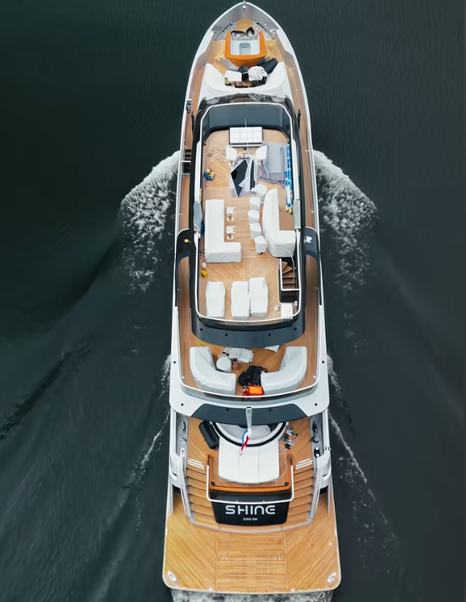 Aerial view of Van der Valk 40m Superyacht Shine under way