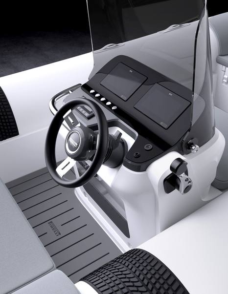 Close up of Tecnorib Pirelli Tender X460 helm station 