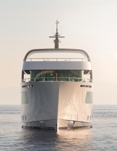 Bow Rendering of Superyacht Sea Rover at anchor 