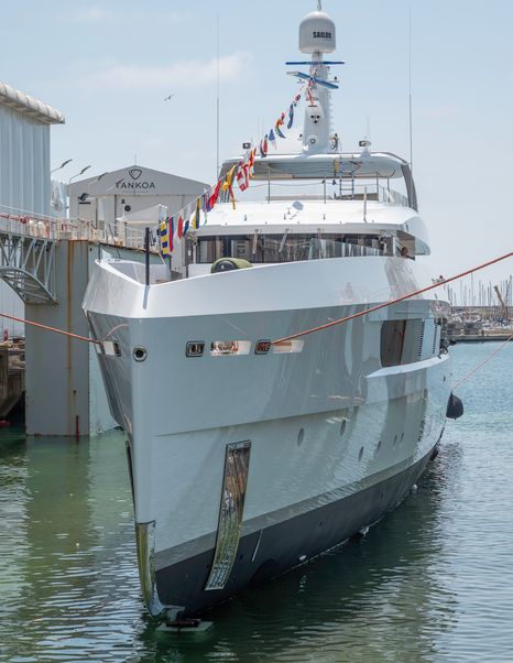 Bow shot of Tankoa Superyacht Spirit docked at launch