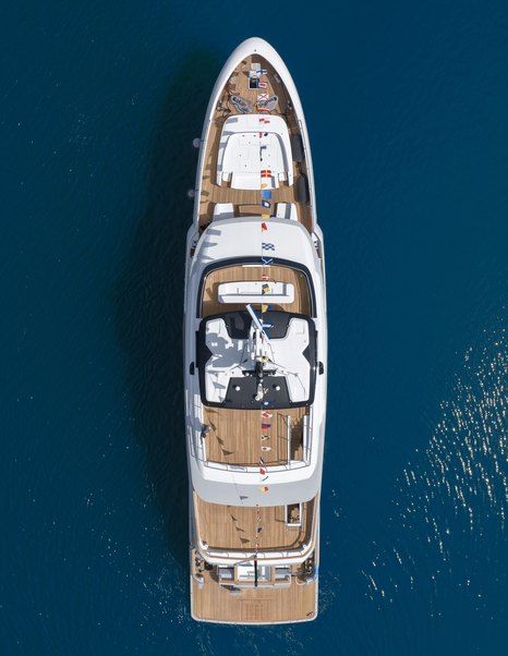 Cantiere delle Marche motor yacht Octopus at anchor aerial view 