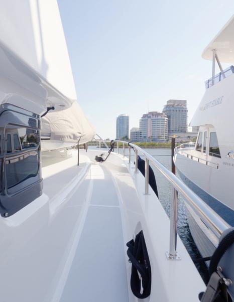 Nordhavn 75 EYF starboard side deck with full walkaround layout and foredeck access