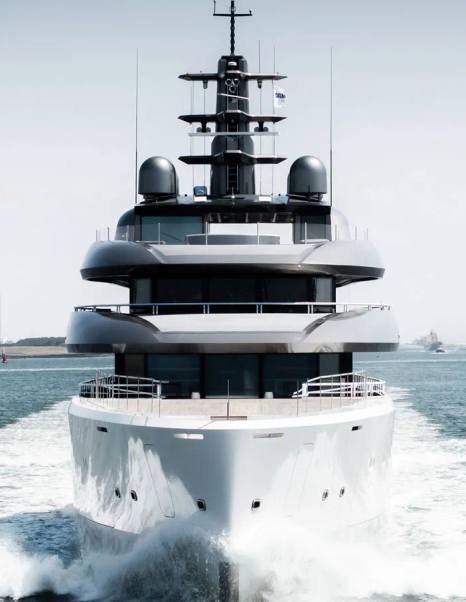 Bow of Pangea Yacht Amels 80 during sea trials