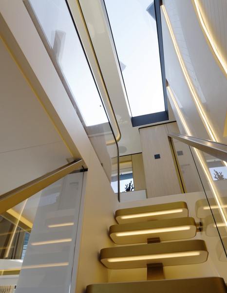 Floating staircase and skylight aboard the Gulf Craft Majesty 100 Terrace