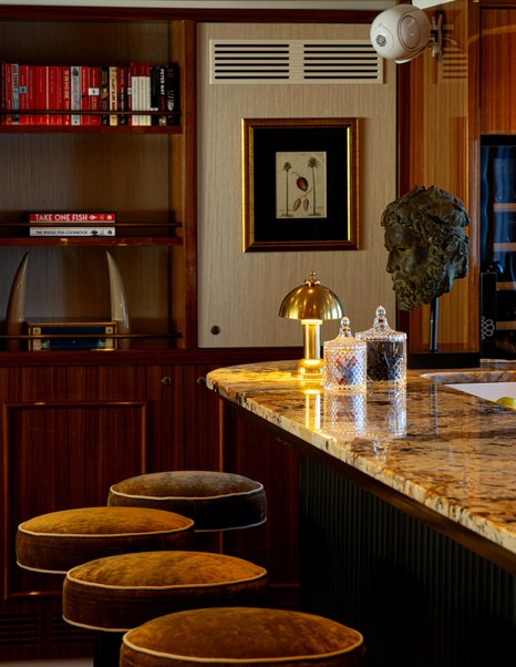 Aqua Lares superyacht lounge and dining room close up 