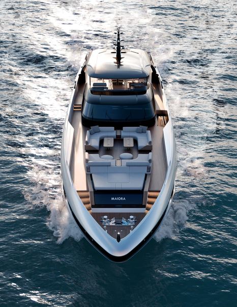 Rendering of Maiora M|38 superyacht under way 