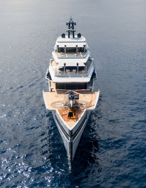 Helicopter on foredeck of superyacht Ulysses