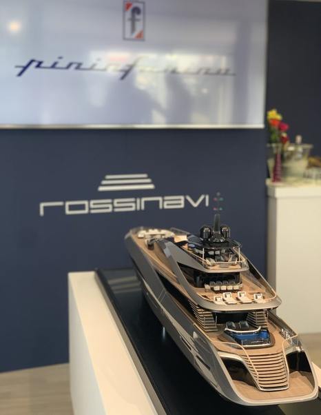 rossinavi concept superyacht model on the stand at flibs