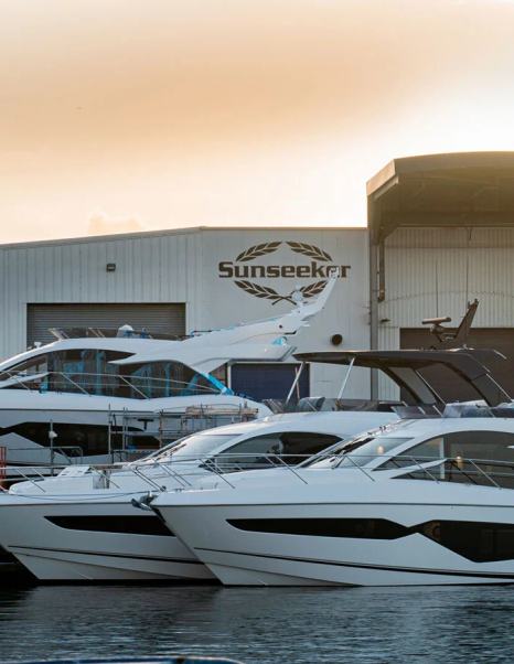 Sunseeker yachts docked outside shipyard 