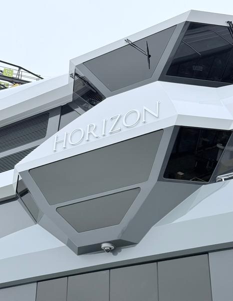 Close up of Expedition Yacht Horizon nameplate 