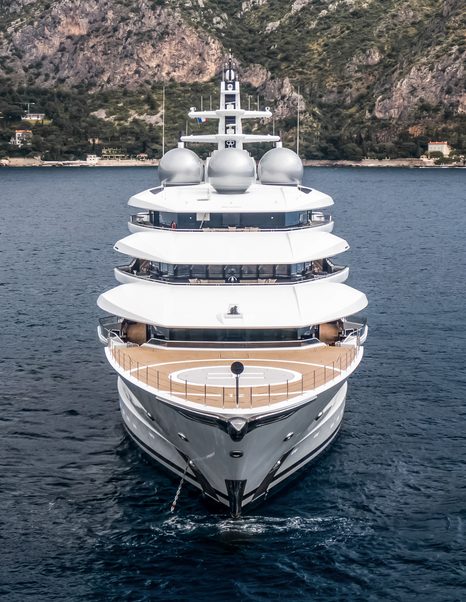 Bow shot of Superyacht Amadea at anchor 