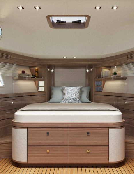 Rendering of Next-Gen Nordhavn 46 Motor Yacht master cabin 