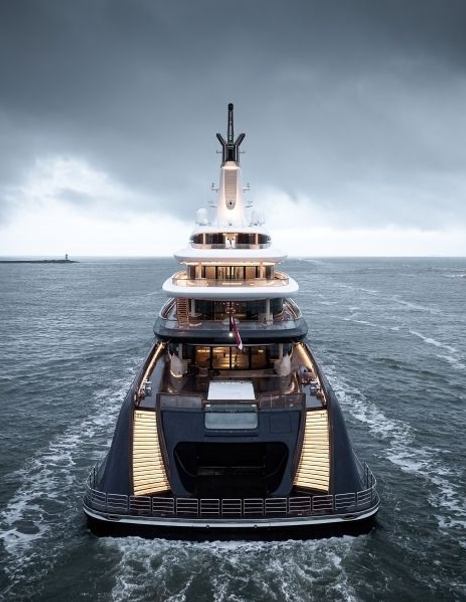 Stern shot of Superyacht Breakthrough under way 