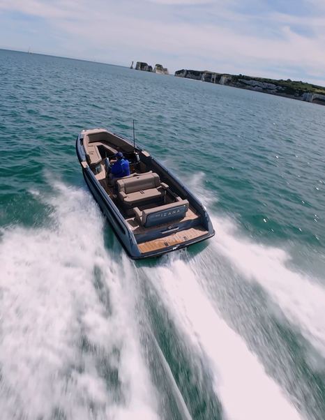 Evene Origin 71 running at 35 knots during Studland Bay boat test