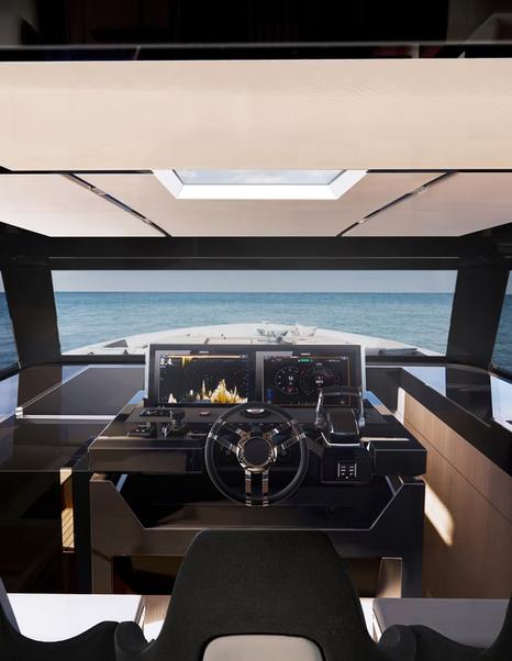 De Antonio D60 helm station with panoramic glazing, twin displays and opening glass roof