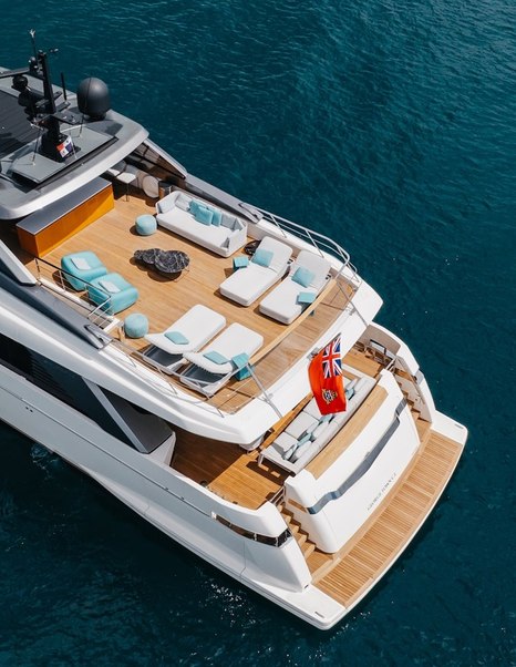 Aerial view of Superyacht Ambar aft decks 