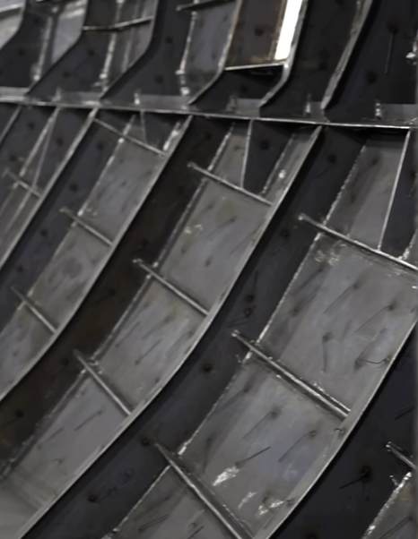Close up of Cantieri di Pisa's 40m Custom Superyacht hull under construction 