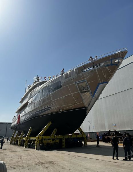 Underside of Orion Yachts Superyacht Orion One bow pre-launch