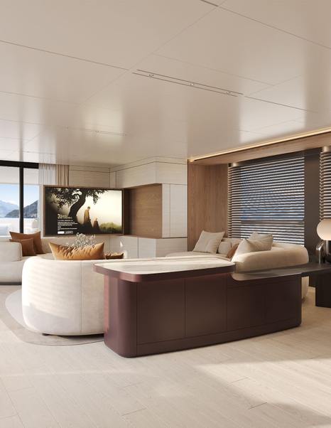 Rendering of Bering 110 explorer yacht main saloon