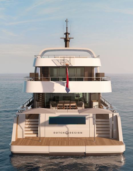 Stern shot of Rendering of Superyacht Sea Rover at anchor 
