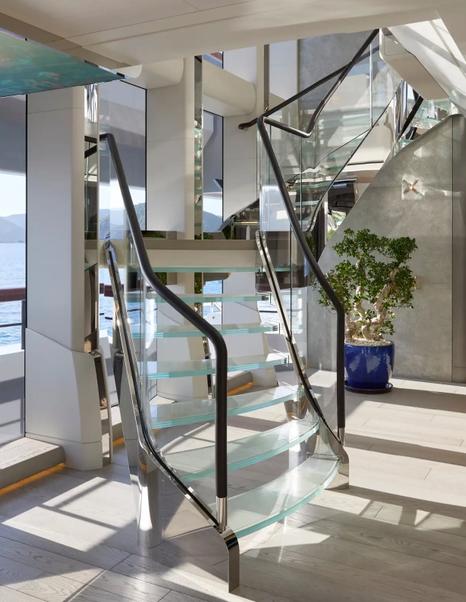 Feadship Superyacht Vanish glass interior staircase 