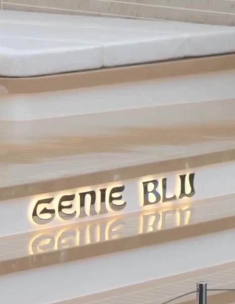 Alia Superyacht Genie Blu nameplate with LED lighting 
