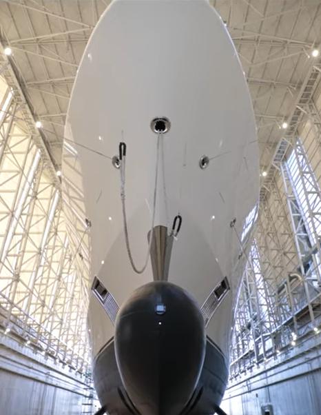 Image looking up underneath the bow of Superyacht OPERA.