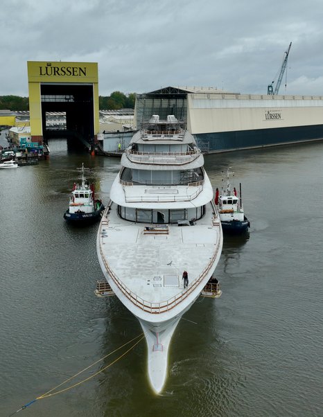 Superyacht Project Defy outside lurssen shipyard