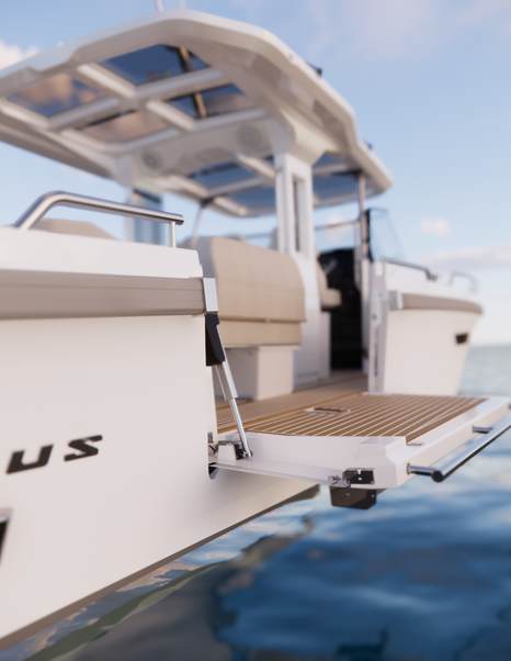 Rendering of Nimbus Tender 12 boat fold down balcony 