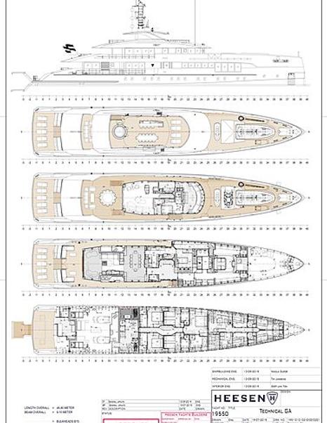 layout of the four decks of Heesen superyacht Project Altea