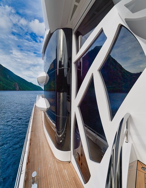 Unusual window shapes on superyacht ARTEFACT