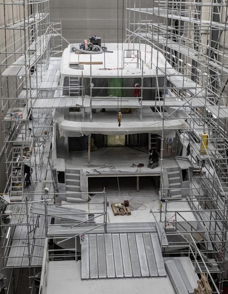 Shot of Sirena 118 Superyacht aft decks while under construction