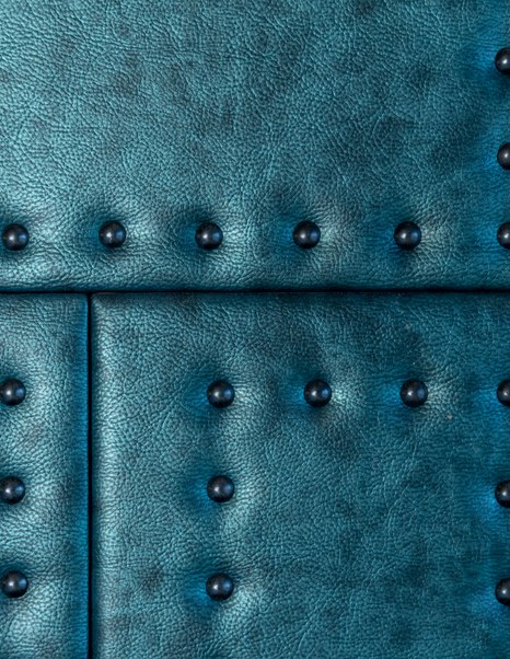 Sirena 118 blue leather upholstery with stud detailing